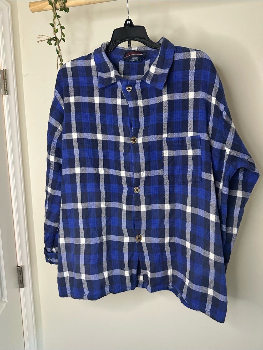 Men’s XL | Vintage Pleetway Blue Plaid Flannel Pajama Lounge Shirt 100% Cotton